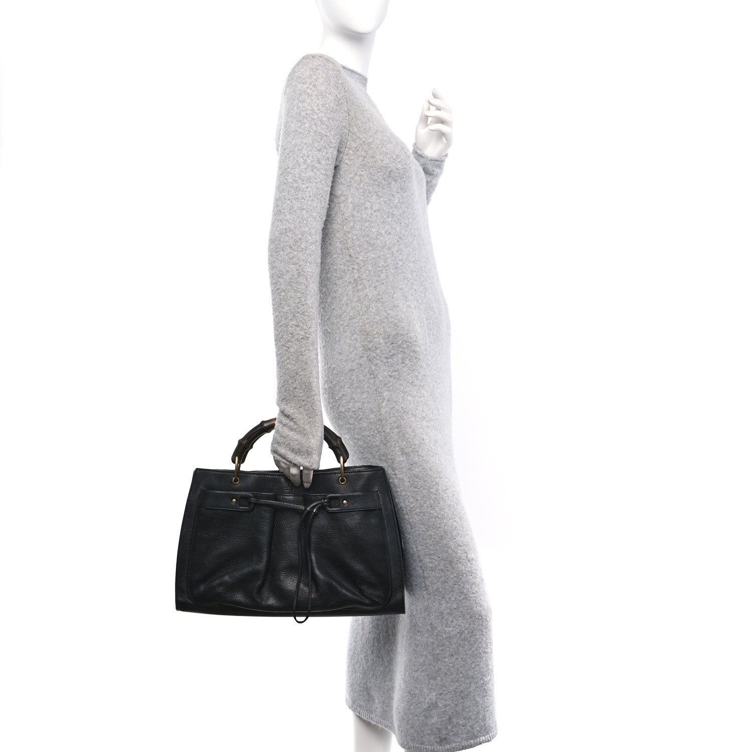 Gucci Calfskin Bamboo Handle Tote Black 2 of 10