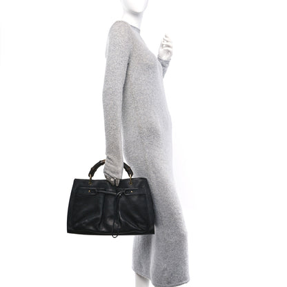 Gucci Calfskin Bamboo Handle Tote Black 2 of 10
