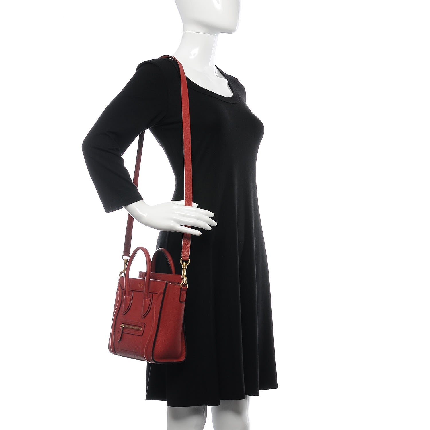 Celine Drummed Calfskin Nano Luggage Coquelicot 2 of 16