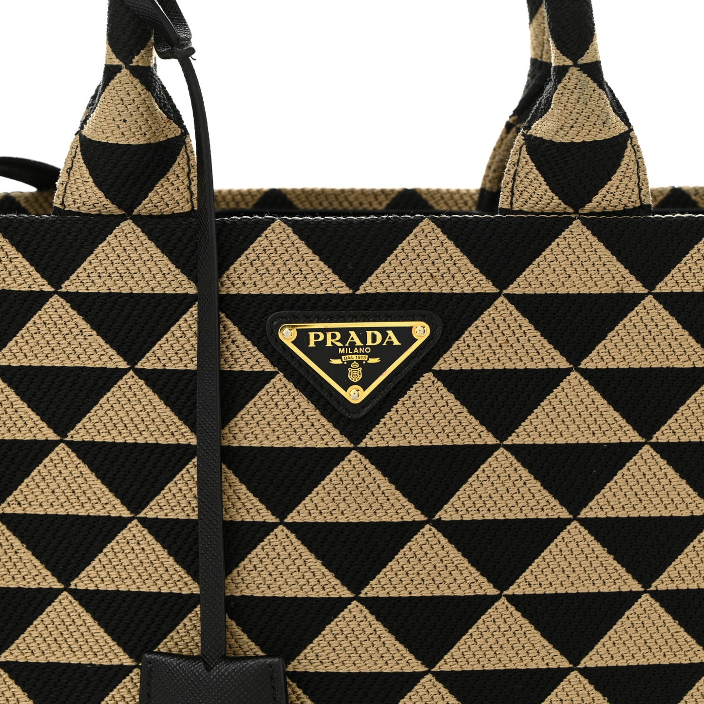 Jacquard Saffiano Triangolo Symbole Embroidered Small Tote Black Corda