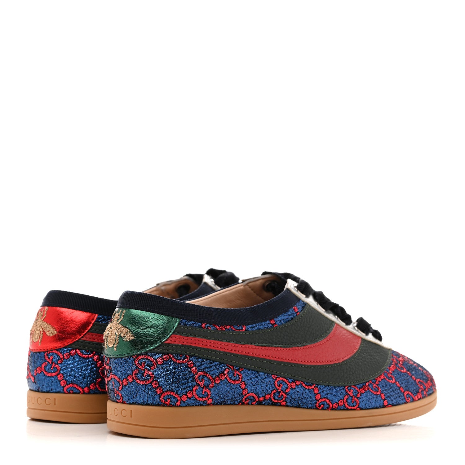 Gucci Lurex Calfskin Web GG Monogram Womens Falacer Sneakers 35.5 Iridescent Blue Iridescent Red Silver 5 of 9