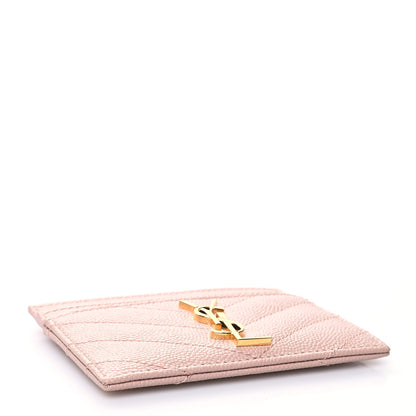 Saint Laurent Grain De Poudre Matelasse Chevron Monogram Credit Card Case Pale Pink 4 of 10