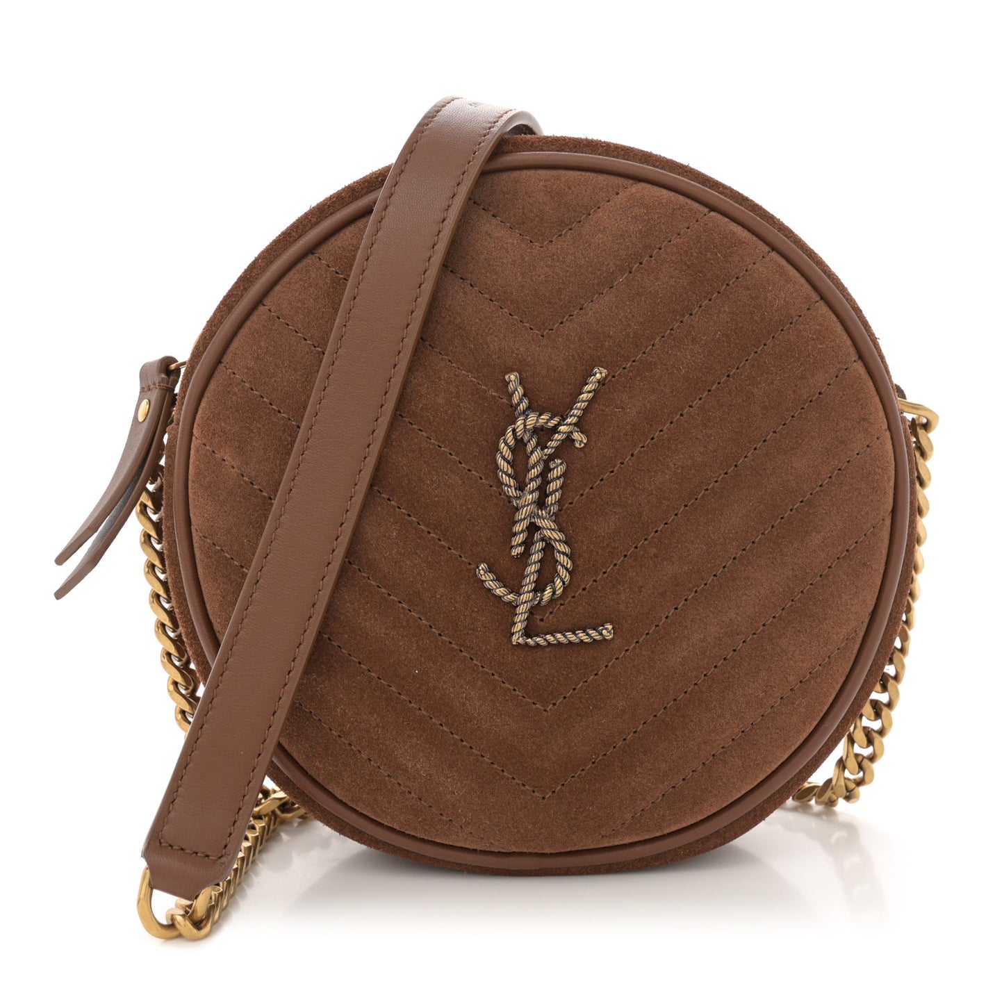 Suede Calfskin Quilted Monogram Round Crossbody Bag Vintage Cork