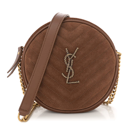 Saint Laurent Suede Calfskin Quilted Monogram Round Crossbody Bag Vintage Cork 1 of 9