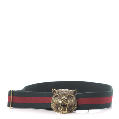 Gucci Web Feline Buckle Belt 80 32 Green Red 1 of 5