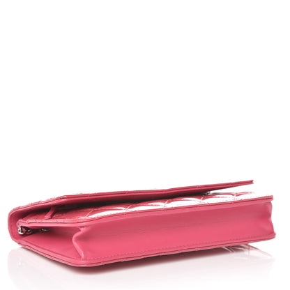 Chanel Patent Quilted Wallet On Chain WOC Dark Pink 4 of 11