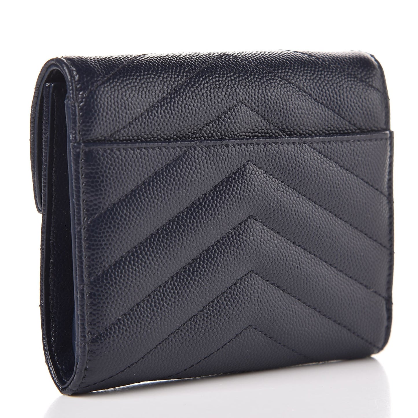 Grain De Poudre Matelasse Chevron Monogram Compact Tri Fold Wallet Blue Sapphire