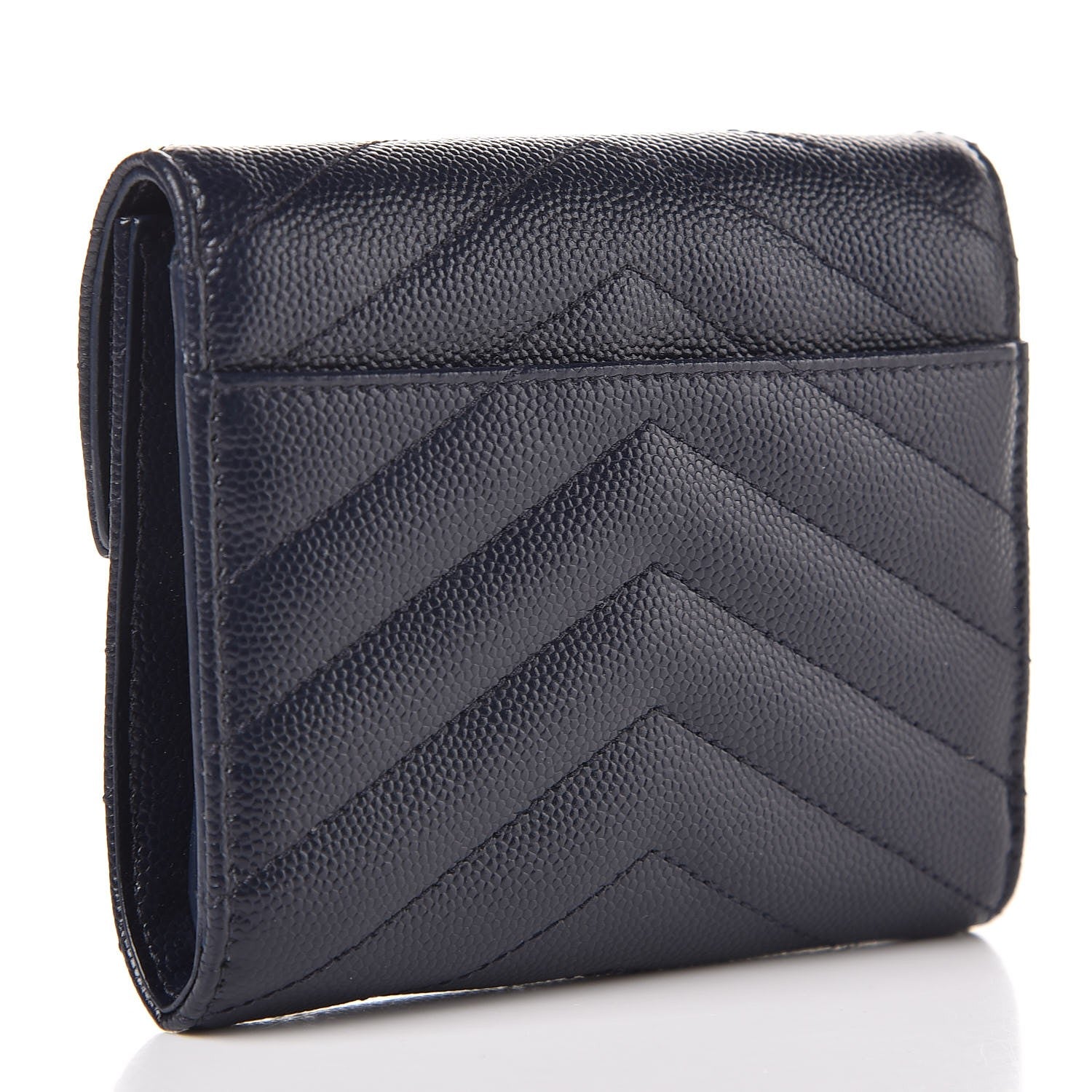 Saint Laurent Grain De Poudre Matelasse Chevron Monogram Compact Tri Fold Wallet Blue Sapphire 3 of 7