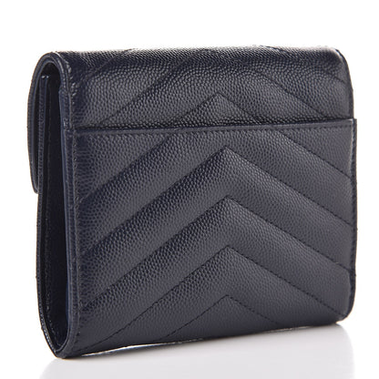 Saint Laurent Grain De Poudre Matelasse Chevron Monogram Compact Tri Fold Wallet Blue Sapphire 3 of 7