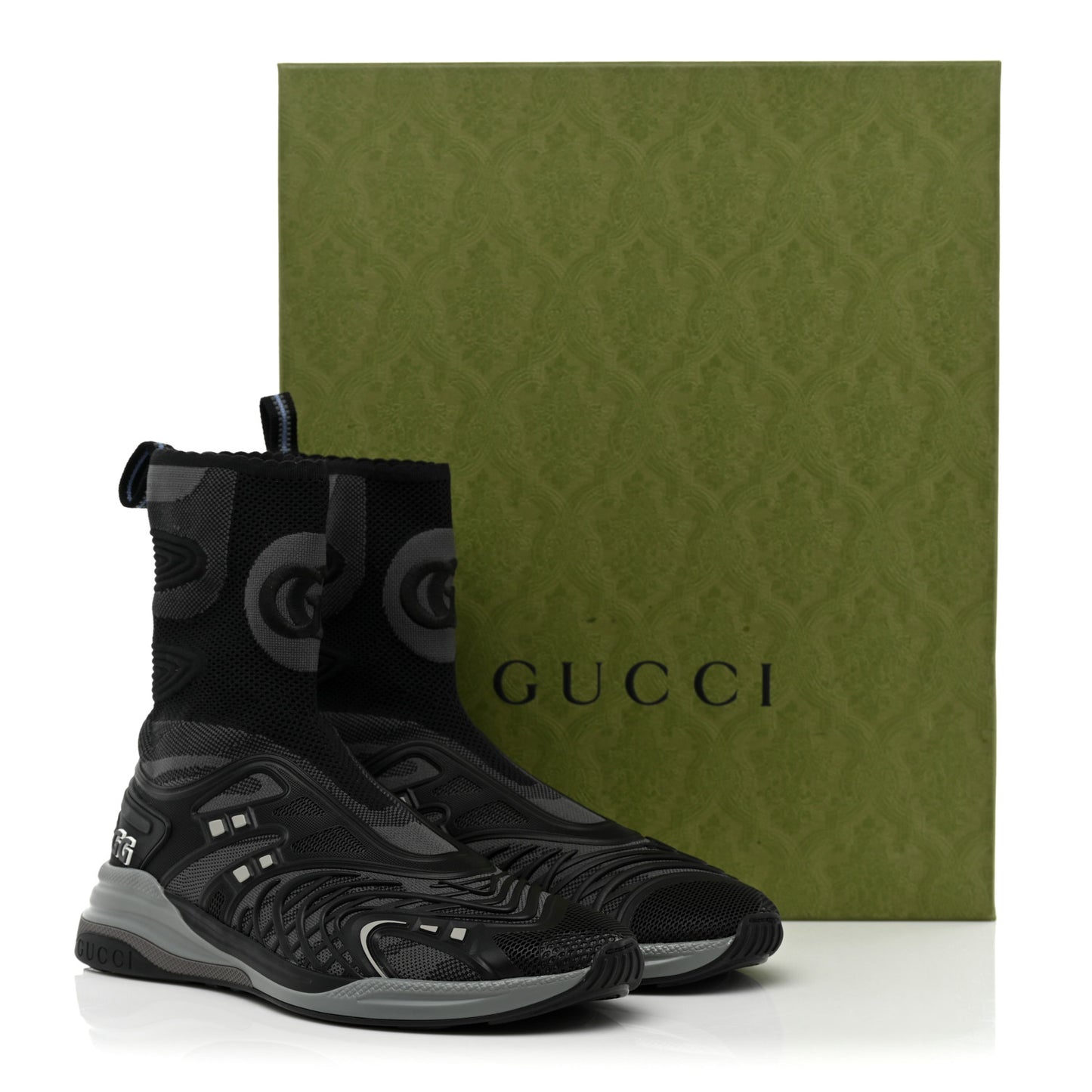 Rubber Technical Fabric Mens Ultrapace R Mid Top Sock Sneakers 8 Black Grey Silver Loess
