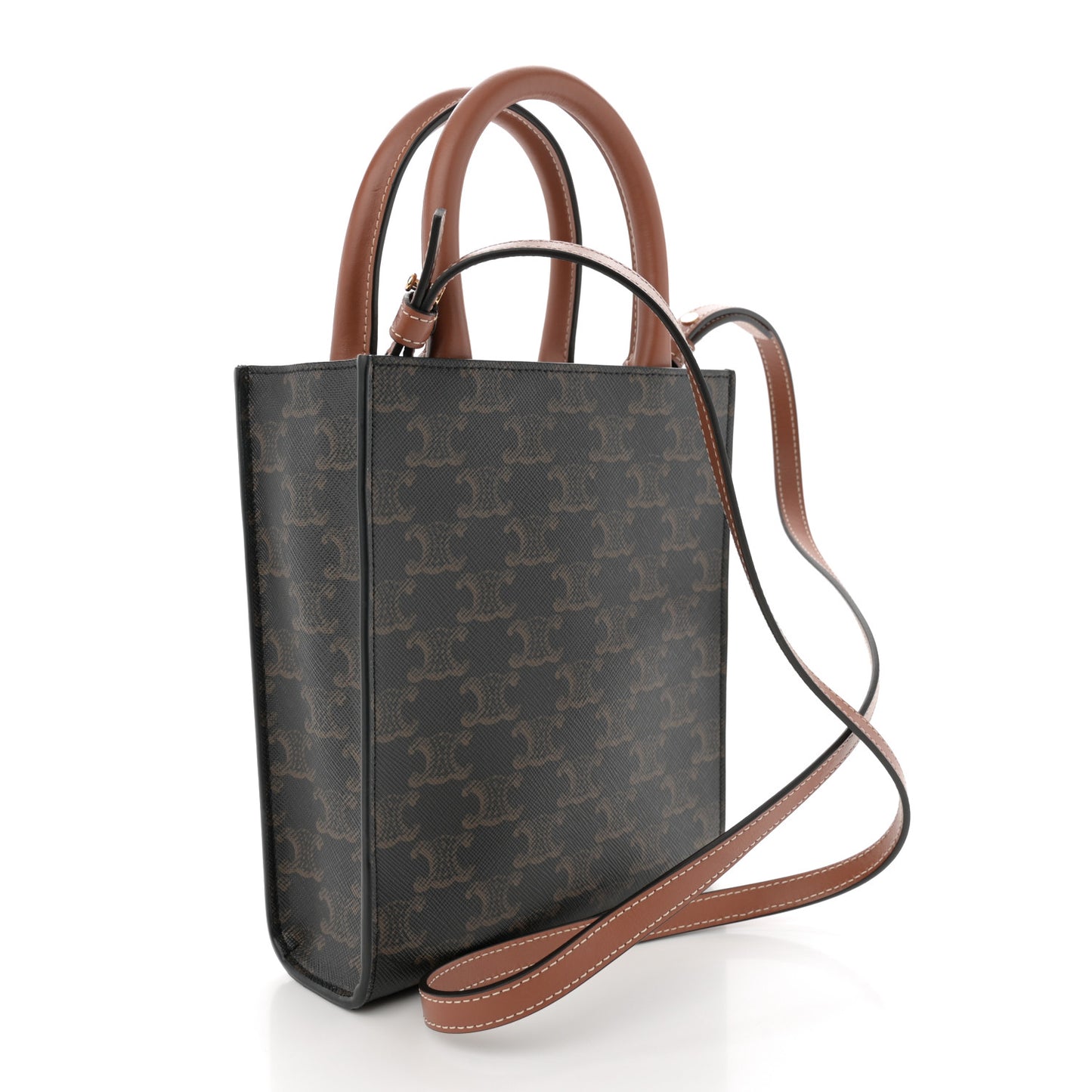 Triomphe Canvas Calfskin Mini Vertical Cabas Tan