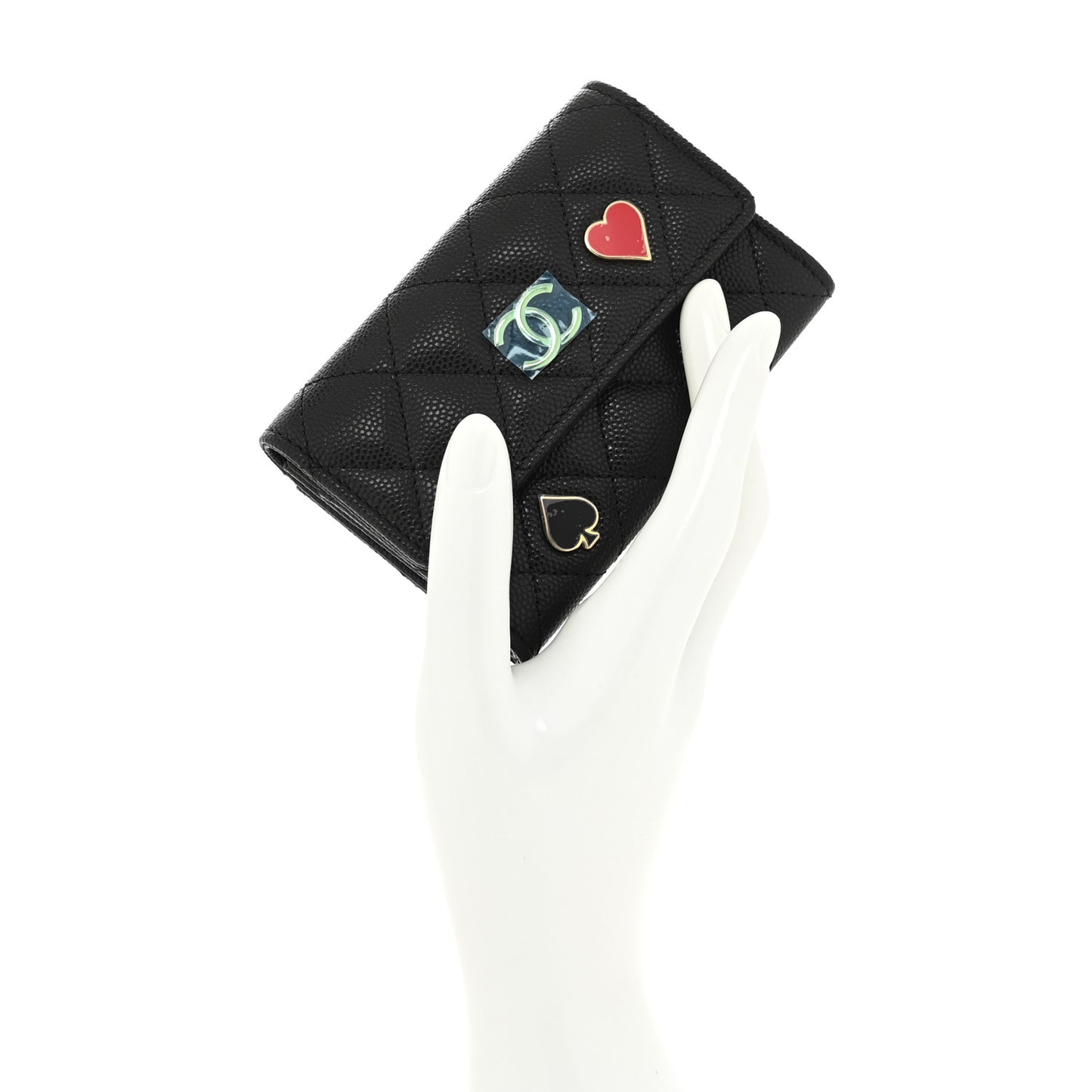 Caviar Quilted Enamel Coco Casino Flap Card Holder Wallet Black