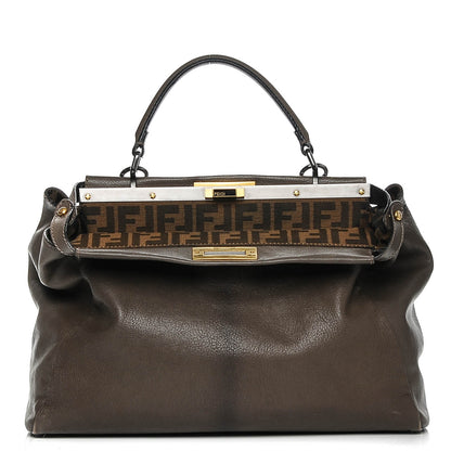 Fendi Goatskin Zucca Large Peekaboo Iconic Satchel Taupe Tobacco Moro 1 of 12