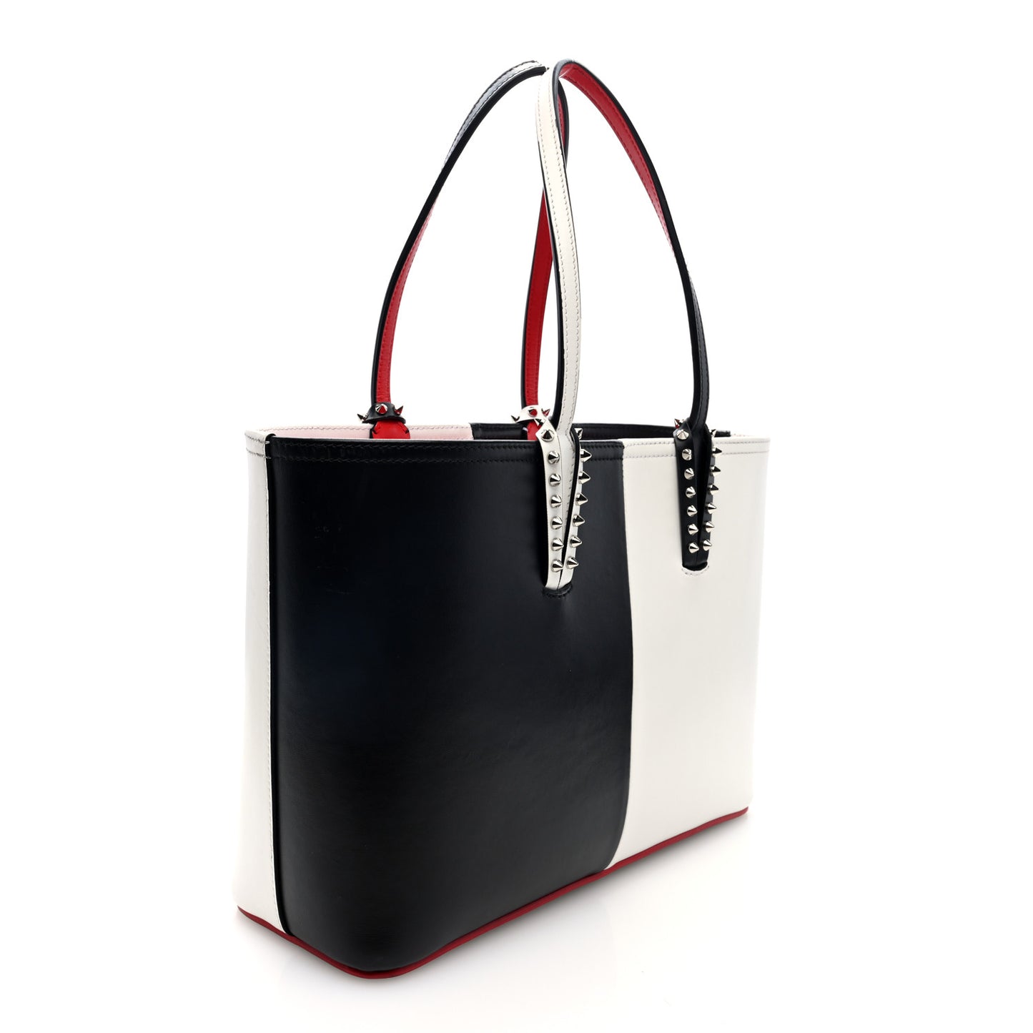 Calfskin Empire Spikes Small Bi-Color East West Cabata Tote Black White