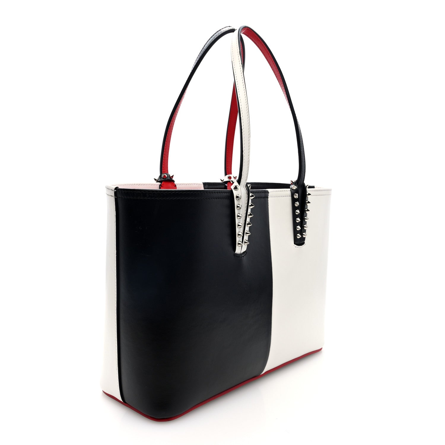 Christian Louboutin Calfskin Empire Spikes Small Bi-Color East West Cabata Tote Black White 4 of 11