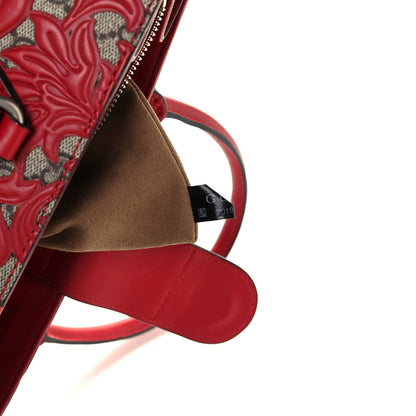 Gucci GG Supreme Monogram Arabesque Small Top Handle Bag Beige Hibiscus Red 7 of 10
