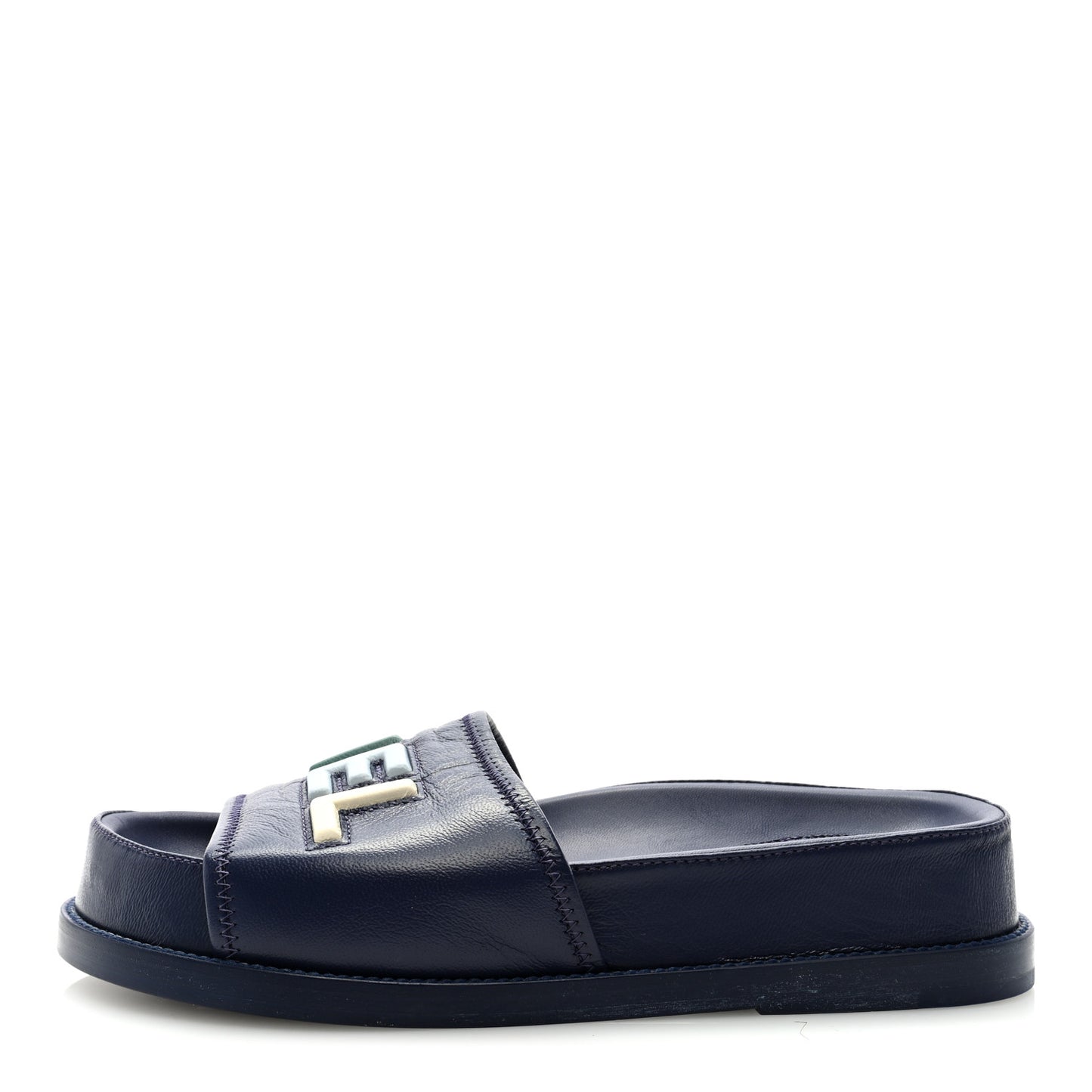 Lambskin Cha-Nel Mule Sandals 36.5 Navy Multicolor