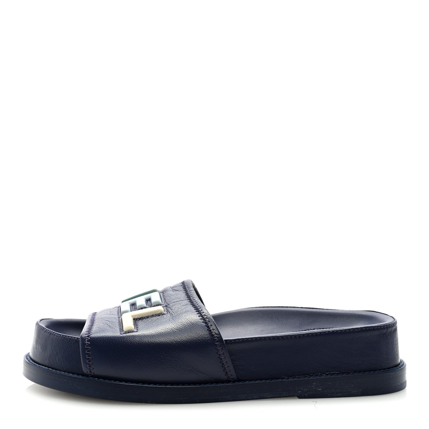 Chanel Lambskin Cha-Nel Mule Sandals 36.5 Navy Multicolor 1 of 8