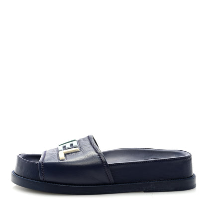Chanel Lambskin Cha-Nel Mule Sandals 36.5 Navy Multicolor 1 of 8
