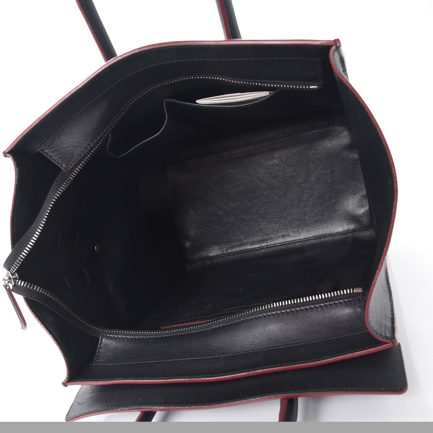 Smooth Calfskin Mini Luggage Black Pink Trim