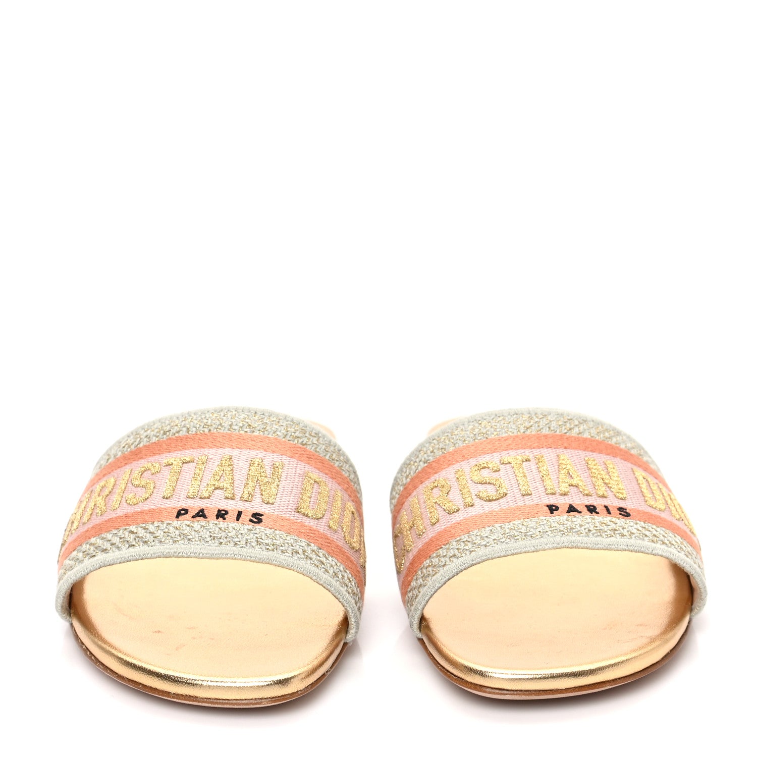 Christian Dior Canvas Lurex Embroidered Dway Flat Slide Sandals 38 Platinum 2 of 8