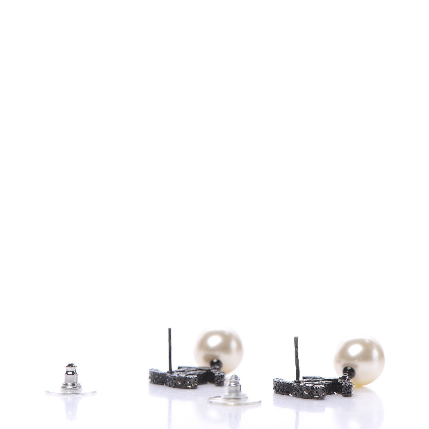 Chanel Pearl CC Drop Camelia Earrings Black Pearly White 3 of 6