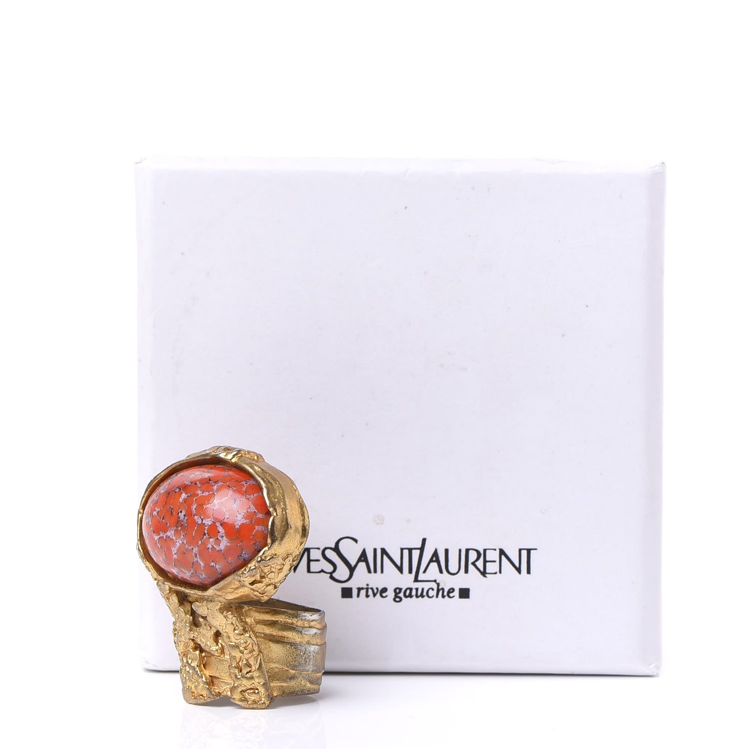 Saint Laurent Glass Cabochon Arty Ovale Ring 7 Gold Coral 6 of 6