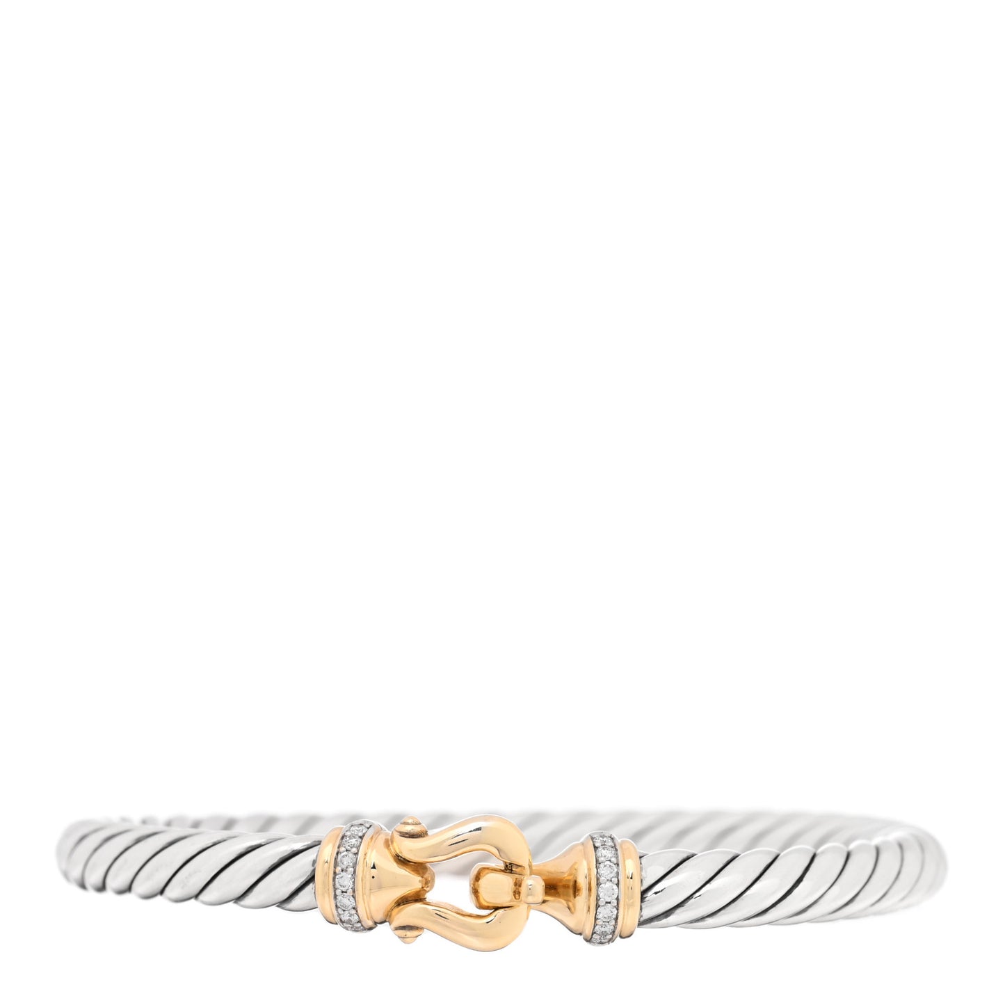 Sterling Silver 14K Yellow Gold Diamond 7mm Cable Buckle Bracelet