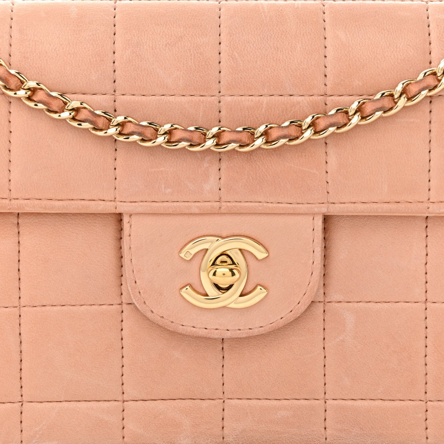 Lambskin East West Chocolate Bar Flap Beige
