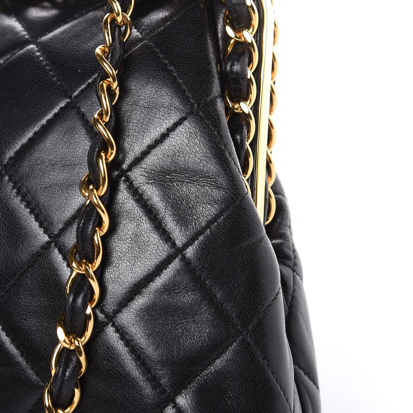 Lambskin Quilted Small Kisslock Evening Bag Black