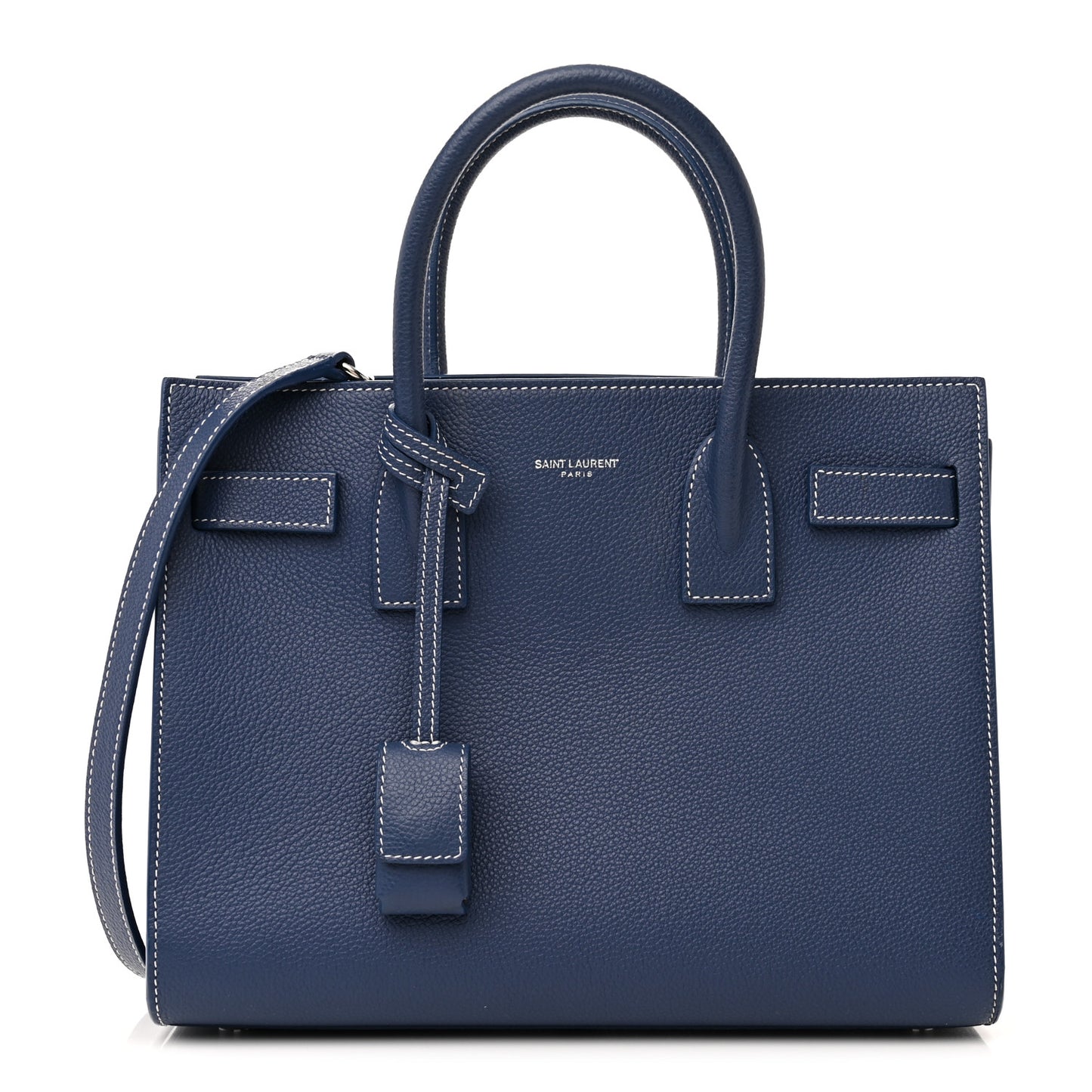 Grained Calfskin Topstitch Baby Sac De Jour Denim