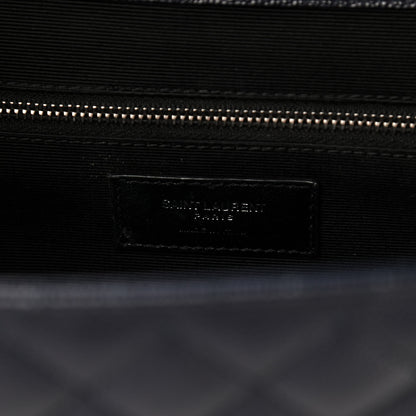 Saint Laurent Grain De Poudre Mixed Matelasse Large Triquilt Monogram Satchel Deep Marine 6 of 11