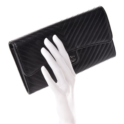 Chanel Caviar Chevron Quilted Large Flap Wallet Black 2 of 10
