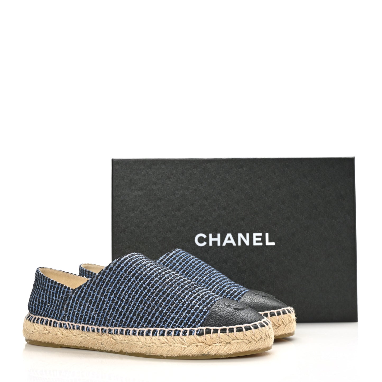 Grained Calfskin Tweed CC Espadrilles 40 Black Blue