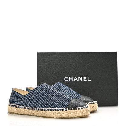 Chanel Grained Calfskin Tweed CC Espadrilles 40 Black Blue 9 of 9
