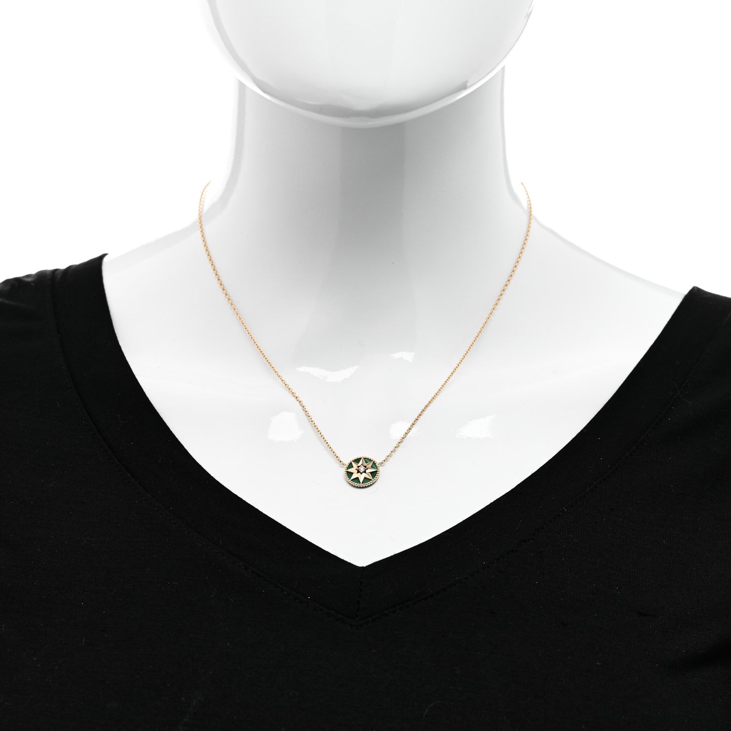 18K Yellow Gold Diamond Malachite Rose Des Vents Necklace