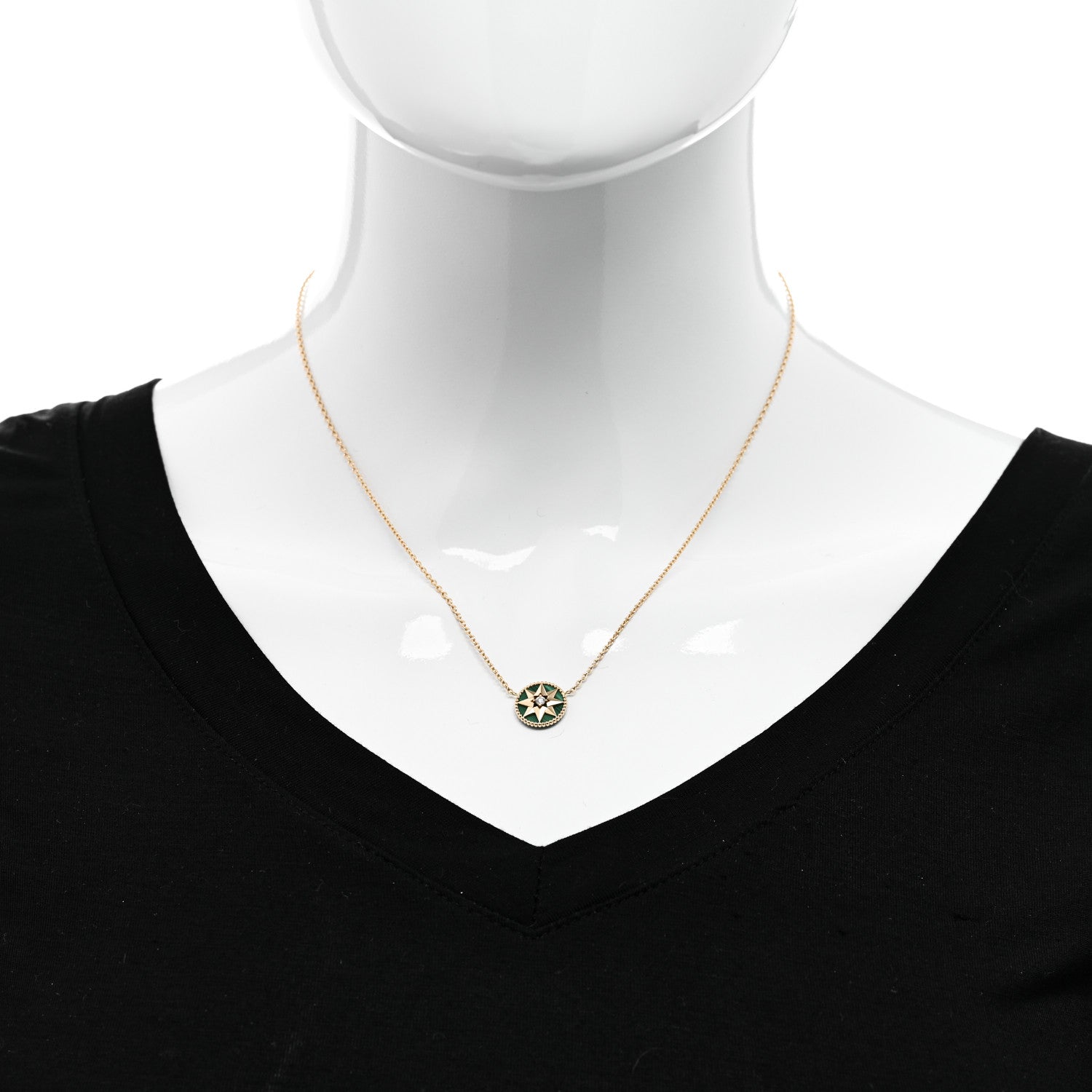 Christian Dior 18K Yellow Gold Diamond Malachite Rose Des Vents Necklace 2 of 7