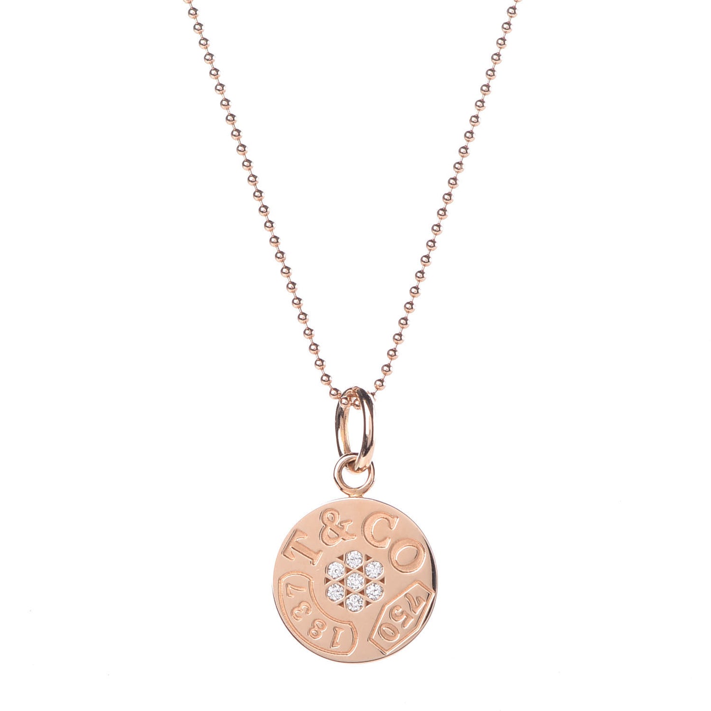 18K Rose Gold Diamond 1837 Circle Charm Pendant Necklace