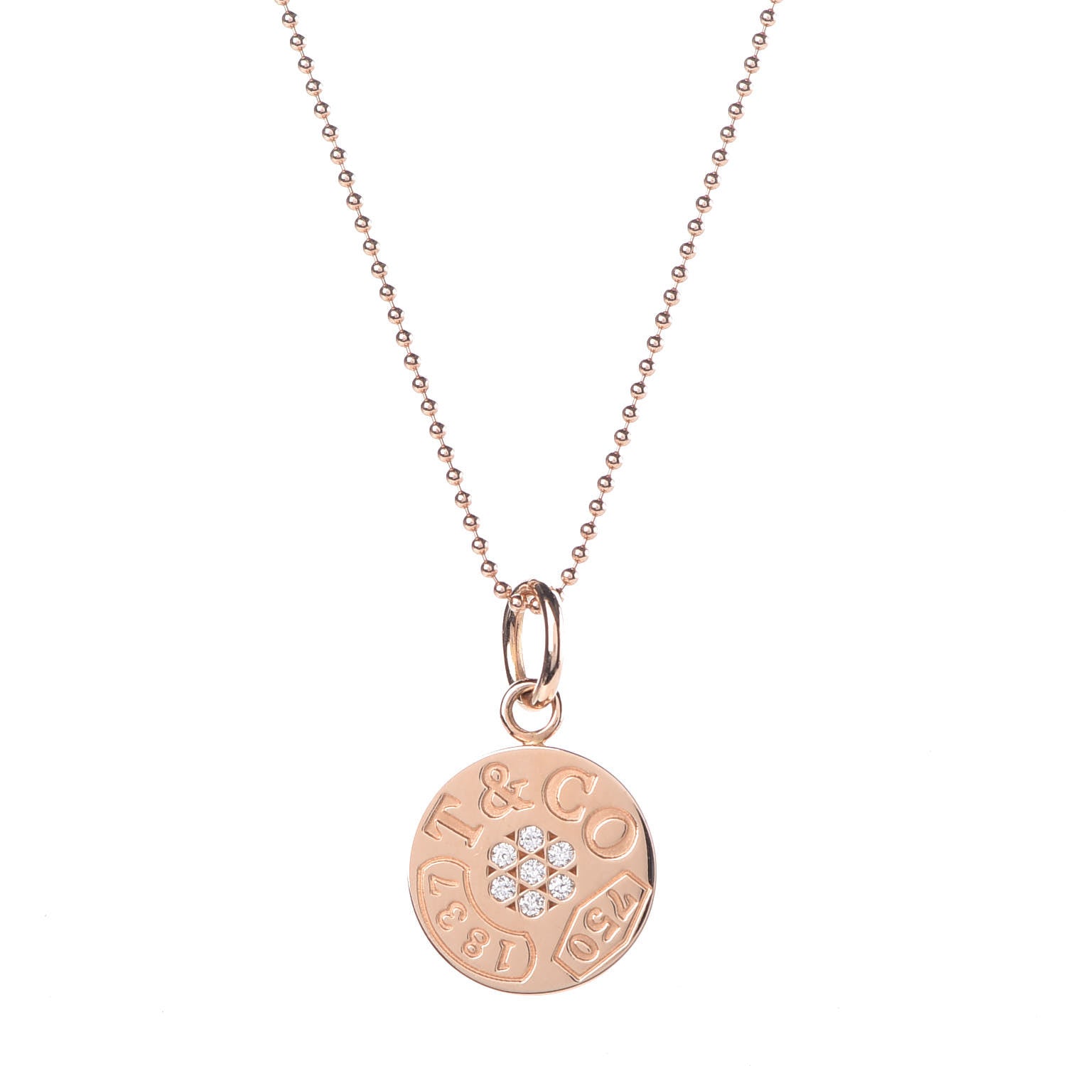 Tiffany 18K Rose Gold Diamond 1837 Circle Charm Pendant Necklace 3 of 7