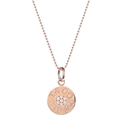 Tiffany 18K Rose Gold Diamond 1837 Circle Charm Pendant Necklace 3 of 7