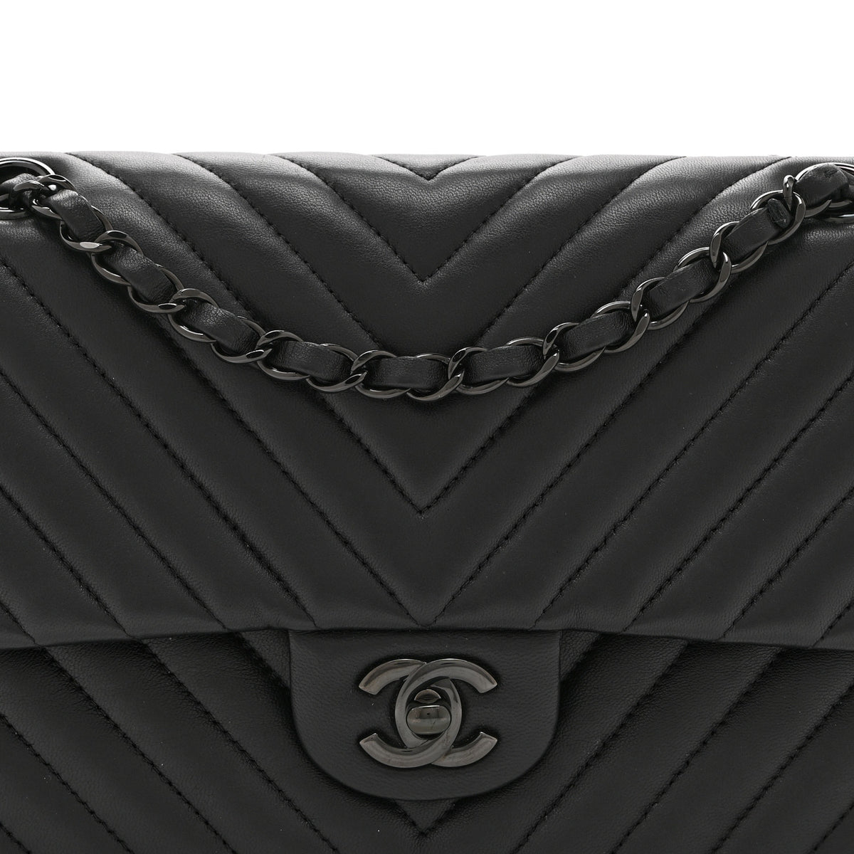 Chanel Lambskin Chevron Quilted Medium Double Flap So Black 8 of 10