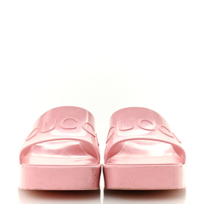Gucci Rubber Gucci Logo Womens Platform 20/60mm Slide Sandals 41 Wild Rose 3 of 13