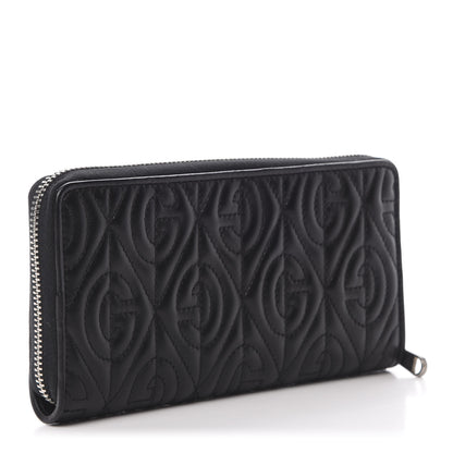 Gucci Calfskin G Rhombus Quilted Zip Around Wallet Black 3 of 7