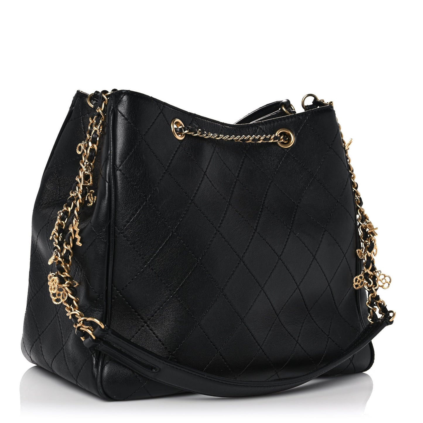 Calfskin Stitched Egyptian Amulet Drawstring Bag Black
