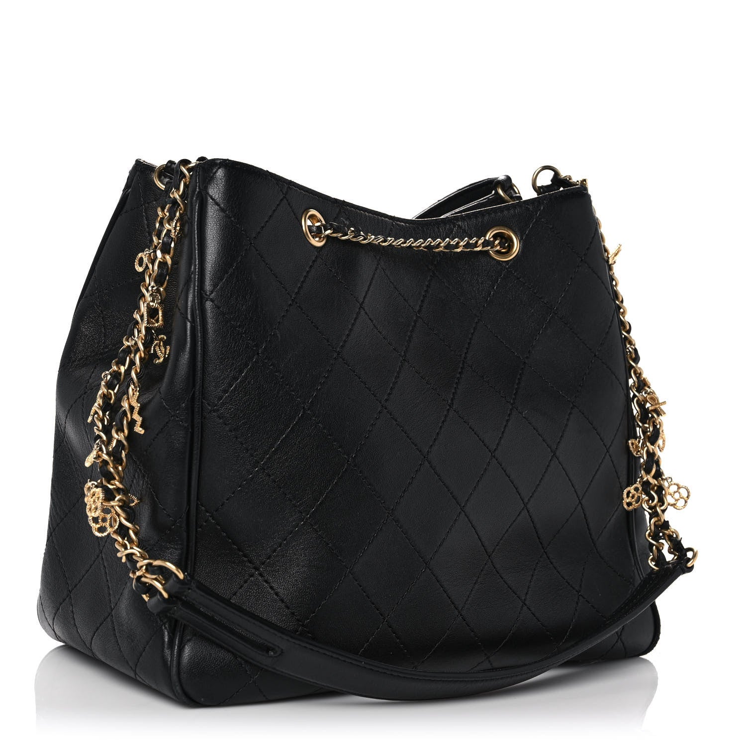 Chanel Calfskin Stitched Egyptian Amulet Drawstring Bag Black 3 of 11
