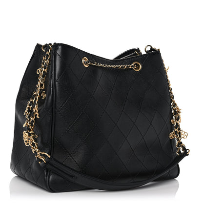 Chanel Calfskin Stitched Egyptian Amulet Drawstring Bag Black 3 of 11