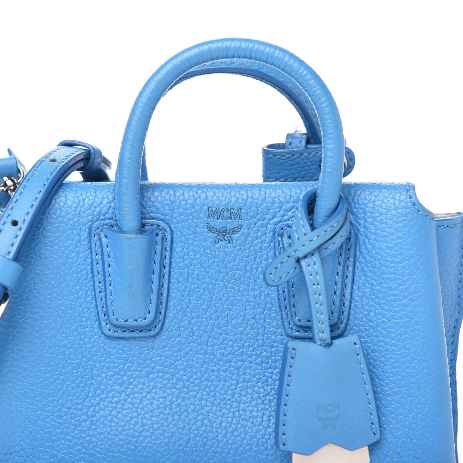 MCM Grained Calfskin X-Mini Milla Tote Tile Blue 9 of 12