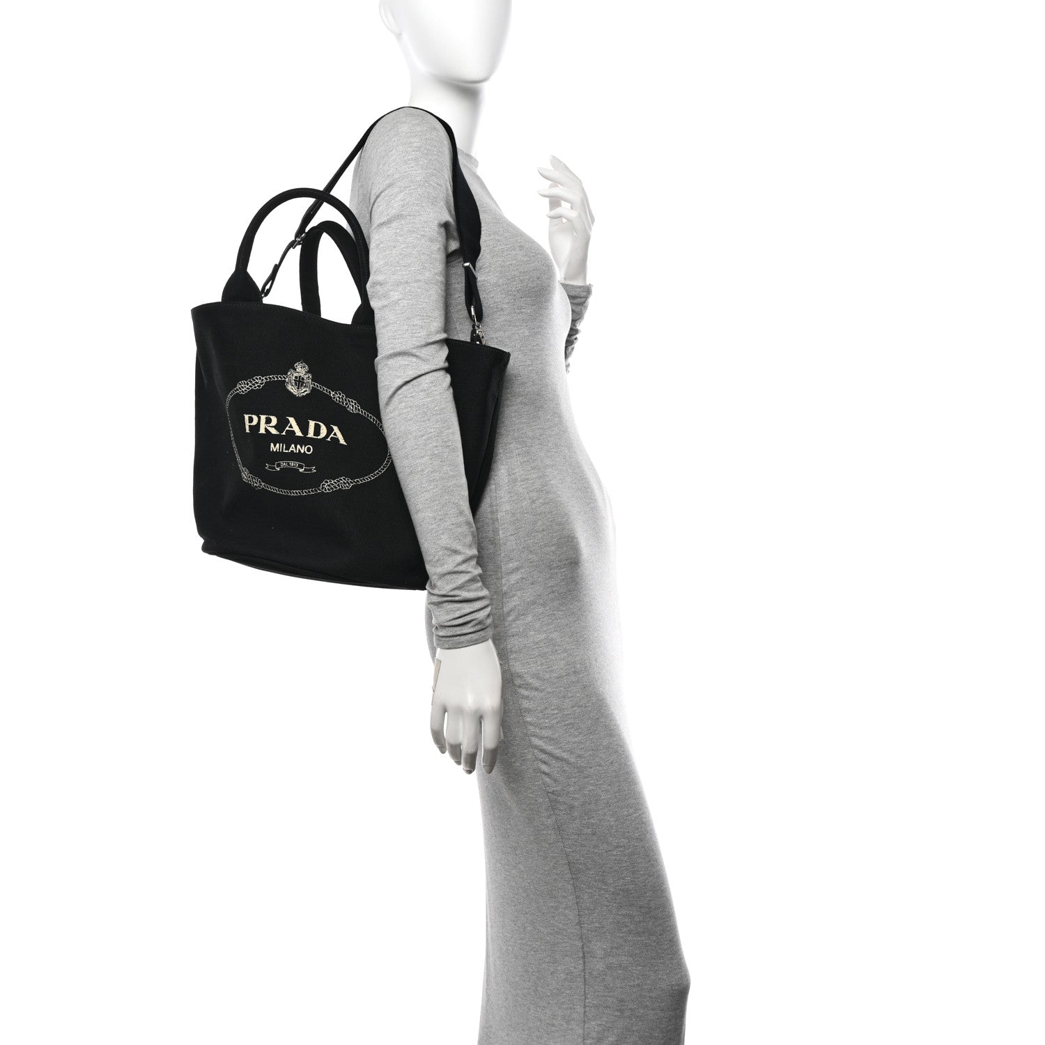 Prada Canapa Small Shopping Tote Black 2 of 11