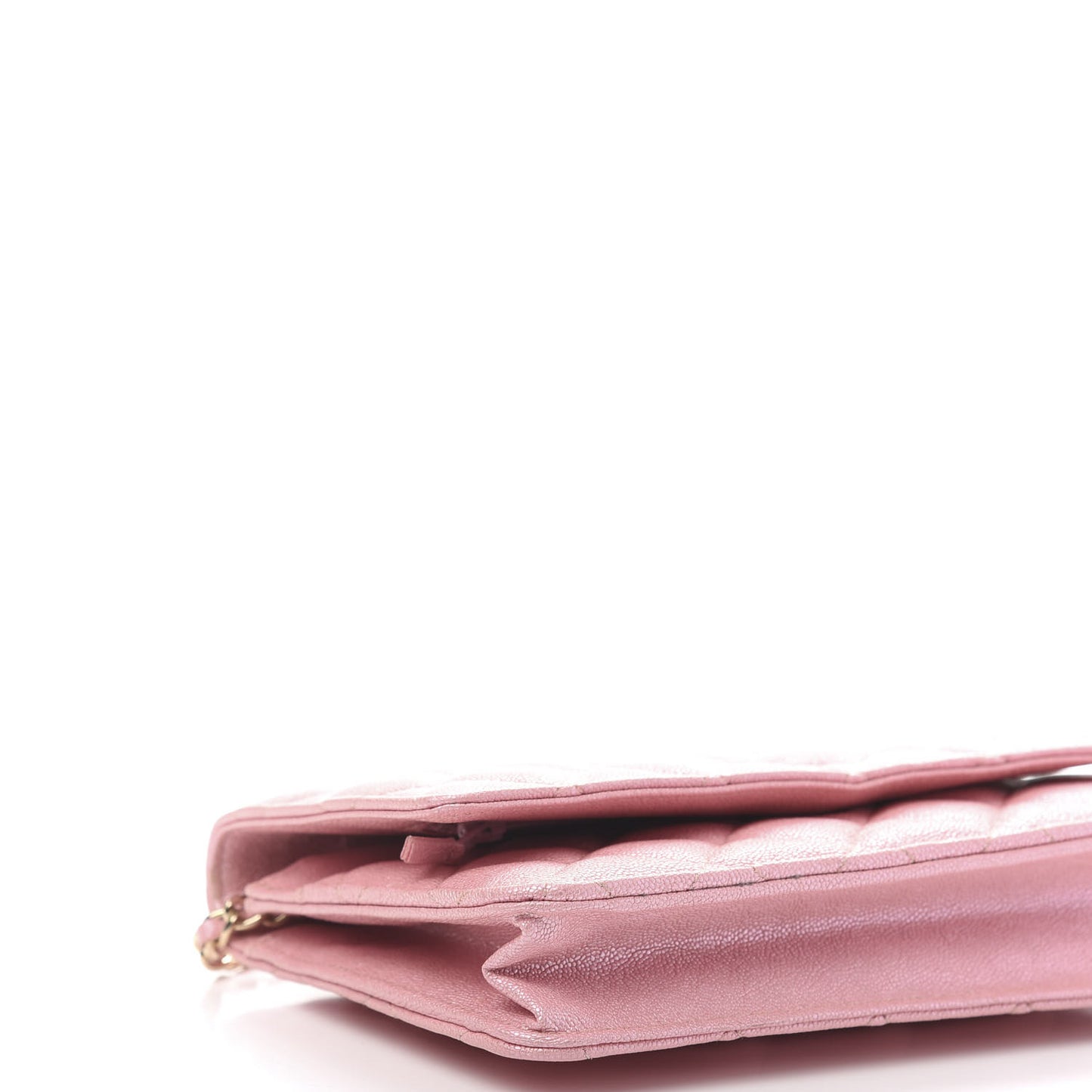 Iridescent Caviar Quilted Wallet on Chain WOC Pink