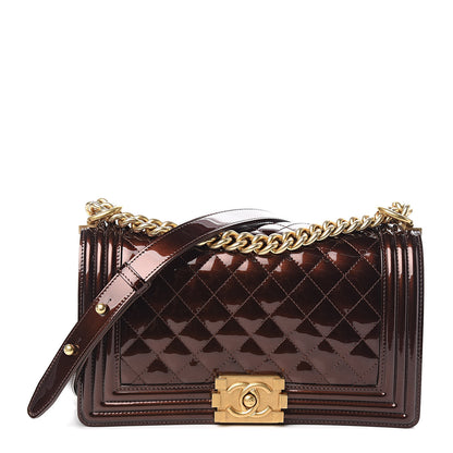 Chanel Metallic Patent Calfskin Quilted Medium Boy Flap Brown 1 of 11